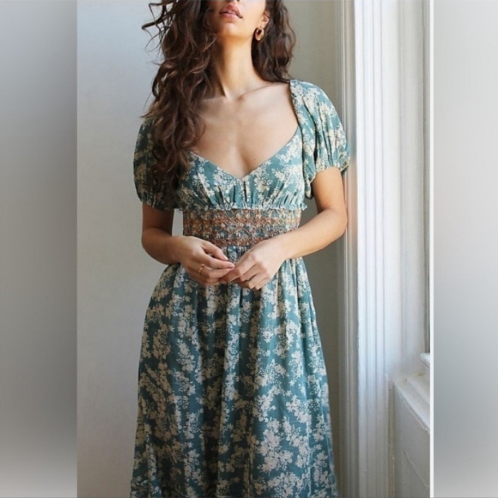 Free people soft seafoam maxi/midi dress with pockets sz medium